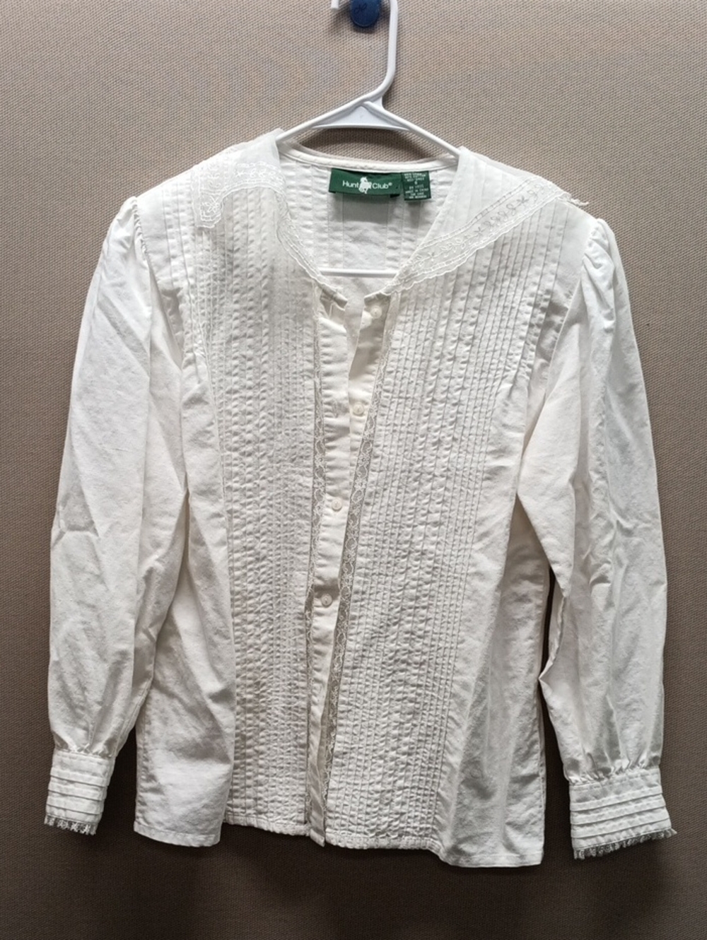 Hunt Club Cream Pintuck Lace-Trim Shirt Jacket